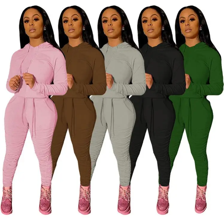 

M11774 Womens sweatshirt set two piece long sleeved hooded knitted suit