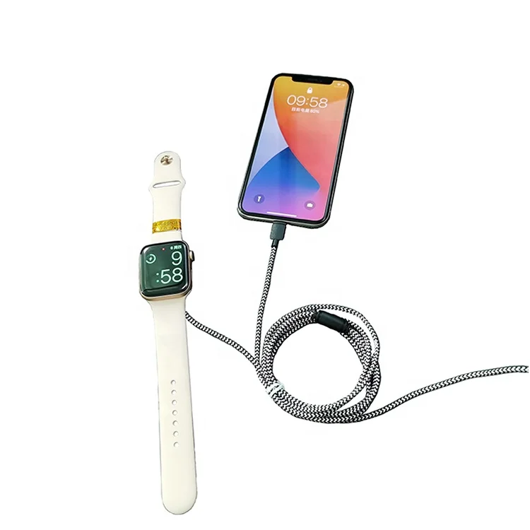 

New Style Magnetic Watch USB Charger Cable 2 in 1 Nylon Braided Charging Cable Cord for Apple Watch Series, Black & white