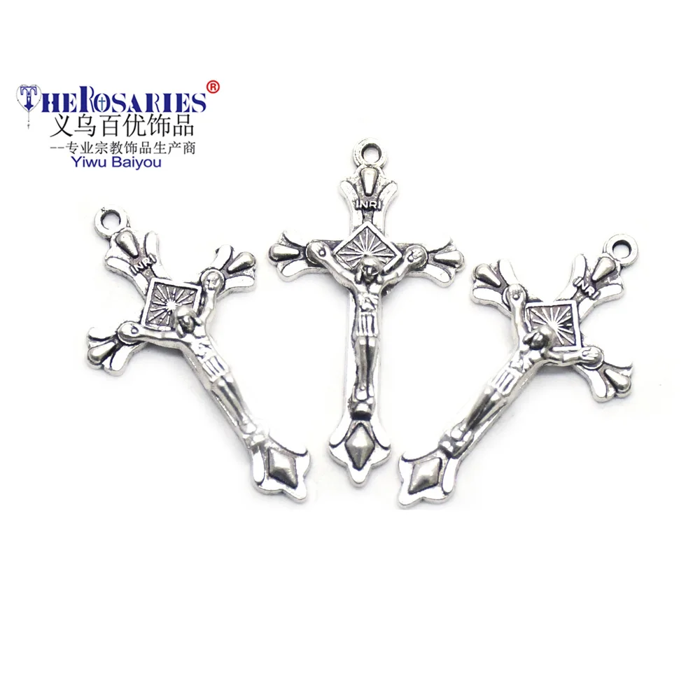 

50pcs/Lot Jesus Cross Metal Pendant Rosary Accessory Crucifix Charms