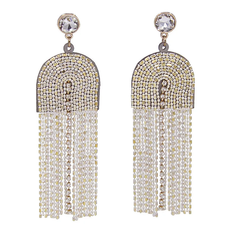 

Long Rhinestone Fringe Big Metal Chain Tassel Dangle Girls Large Bling Crystal Chandelier Drop Earrings