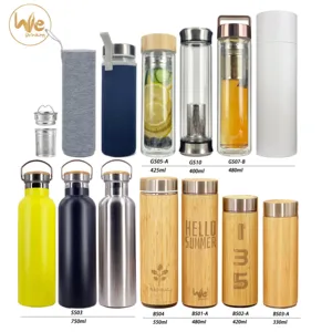 Image of GS07 480ML BPA FREE Bamboo lid Tea Double walled Infuser Glass Water Bottle with Tea Infuser