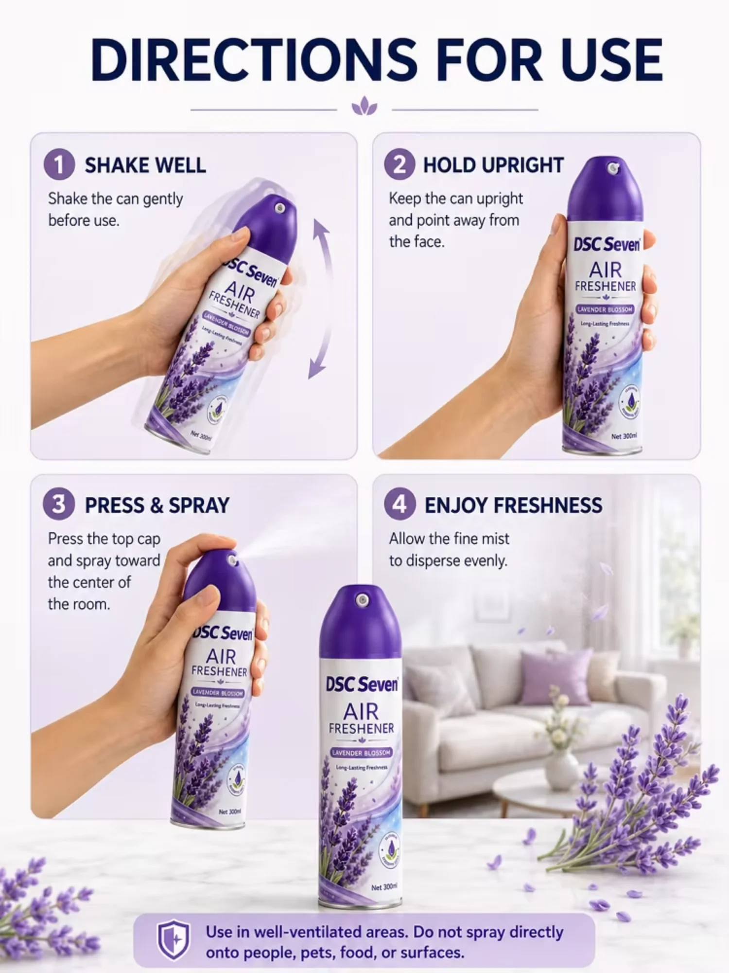 Private Label Lavender Scented Eco-Friendly Long-Lasting Aerosol Spray Air Freshener for Home & Office Use
