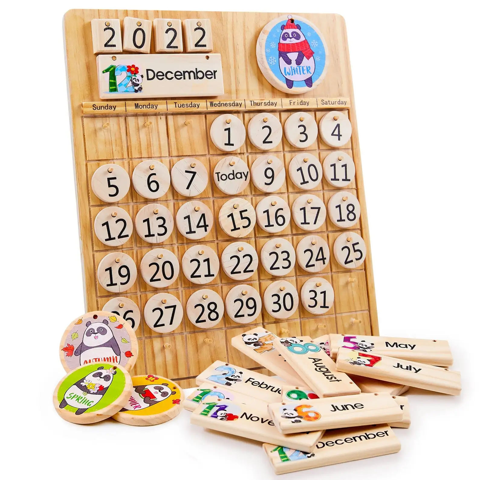 

Wooden Perpetual Calendar Toys for kids learning Seasons Months and Days of Year preschool and classroom toddlers STEM toy