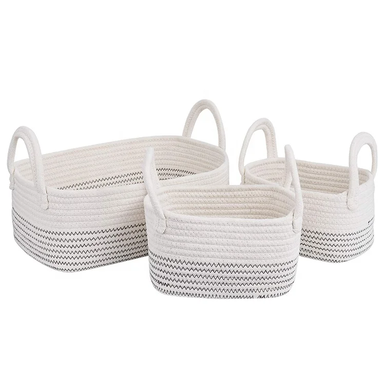 Imbaby Panier De Rangement De Couches Pour Bebes En Corde De Coton Gris Et Blanc Personnalise De Haute Qualite Ensemble De 3 Avec Poignee Buy Panier Coton Corde Bac De Rangement Coton Corde Paniers De