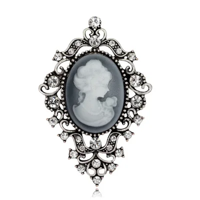 

Factory Wholesale Victoria Beauty Head Statue Cameo Brooch Water Drop Rhinestone Brooch for Women Brooches Pin