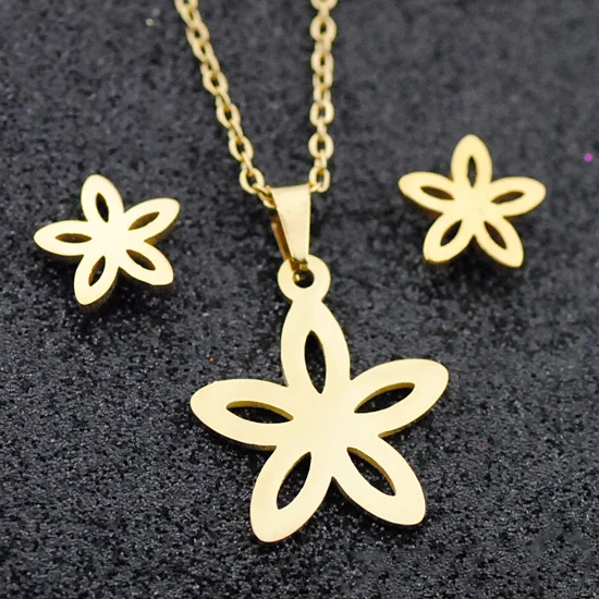 

Fashion Gold Plated Women Necklace Stud Earrings Jewelry Set