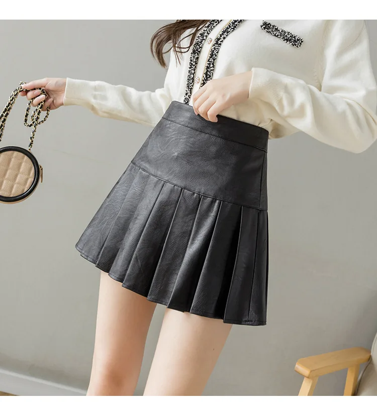 

Autumn 2021 high waist leather skirt anti light pleated skirt, 5 colors