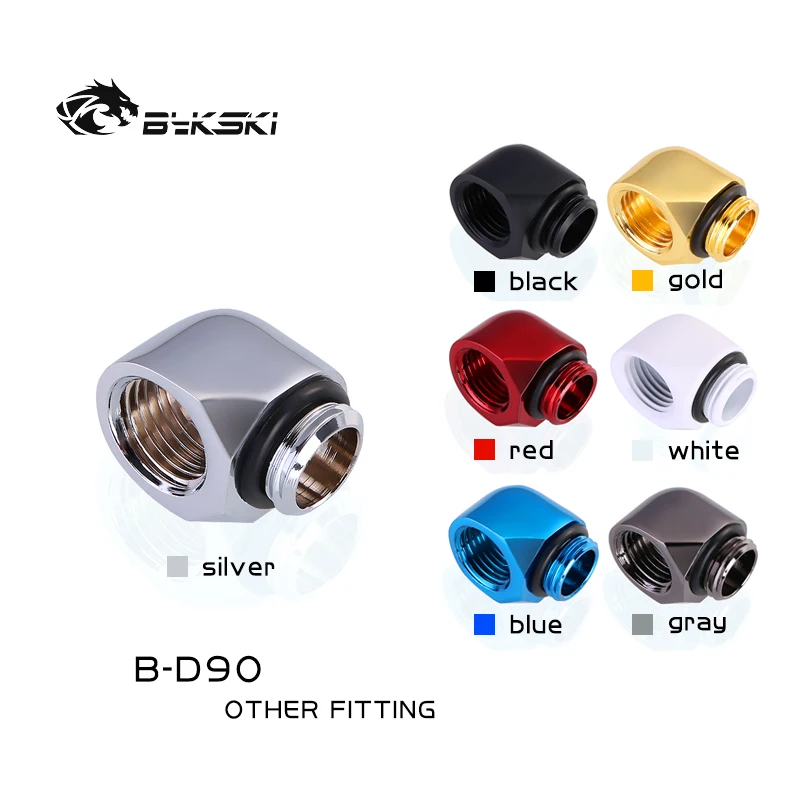 

Bykski Angled Fitting, 90 Degree Elbow Water Cooling Connector G1/4 F-M Thread, 7 Colors, B-D90, Blue,gold.white,red,silver,black,grey, 7 colors