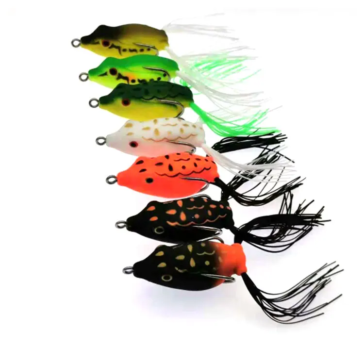 

Topwater Frog Lure 55mm 12g Jumping Soft Inset Bait Hollow Body Plastic for Bass Snakehead Pike fishing tackle Dual-hooks, 7 colors