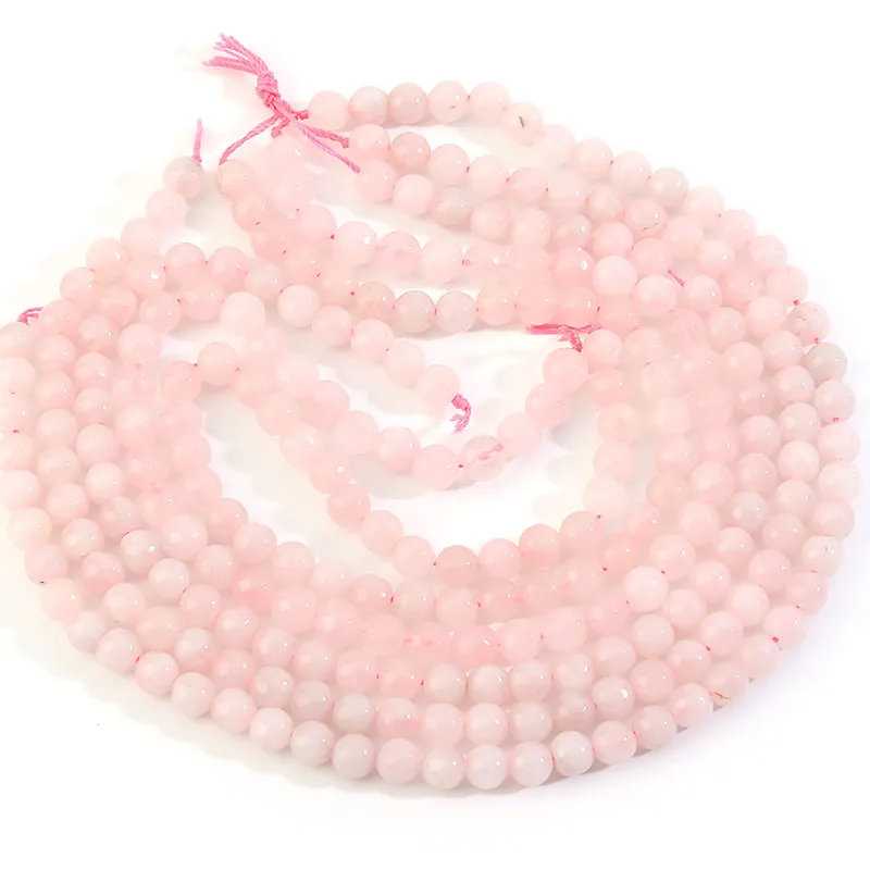 

LS 8mm Rose Quartz Hard Cut Faceted Off Round Gemstone Loose Beads for Jewelry Making, As picture