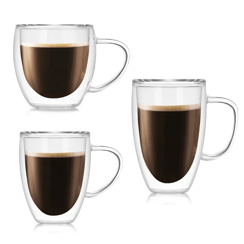 

High Borosilicate 150ml 250ml 350ml 450ml Double Walled Pyrex Glass Coffee Mug Cup
