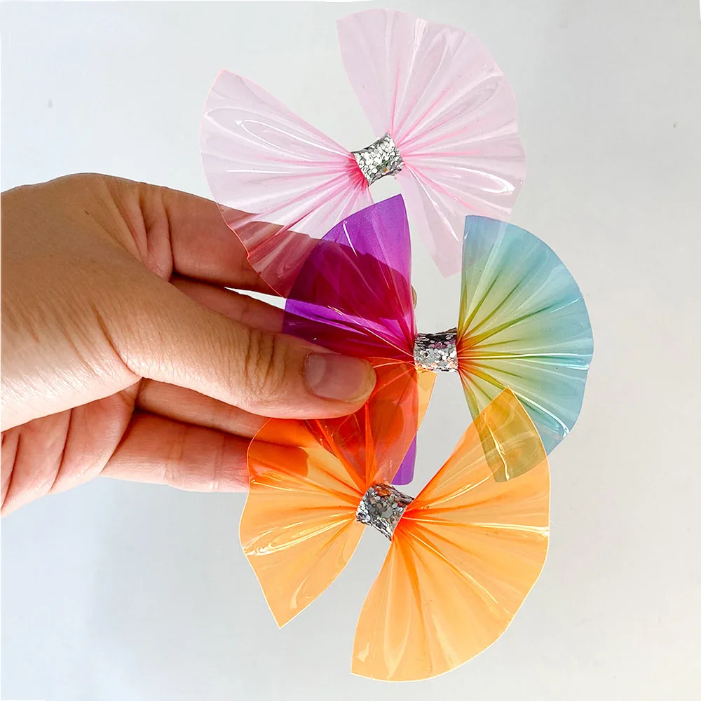 

3 Inch Summer New Candy Cute PVC Jelly Plastic Hair Bow With Glitter Knotted Waterproof Hair Accessories For Girls Hair Bow