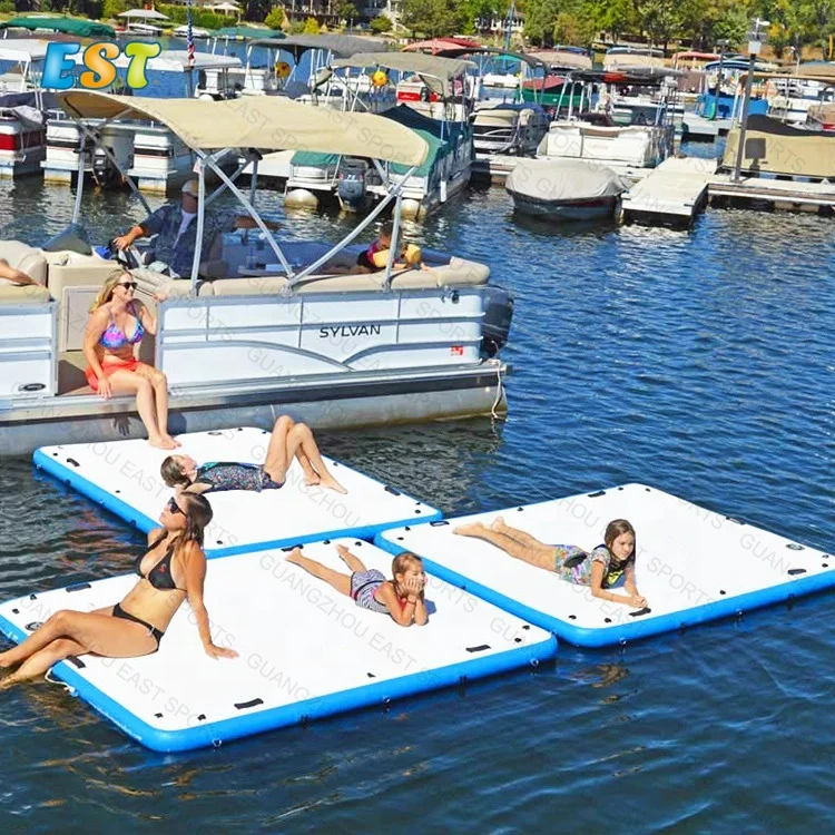 

Leisure Land Inflatable Swim Island Floating Raft Inflatable Water Jet Ski Dock Floats Platform, Grey, white, teak brown/black,