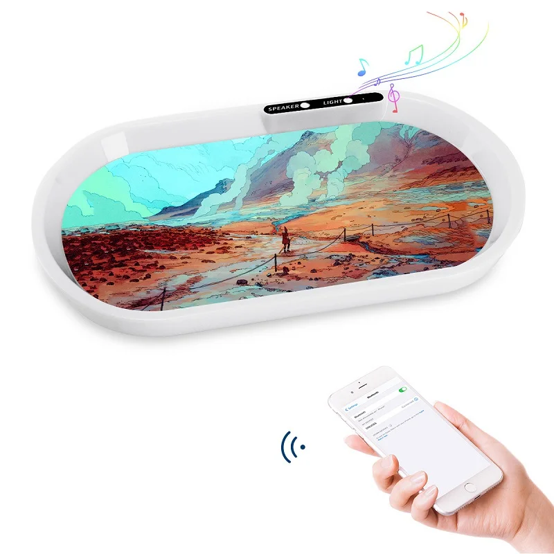 

Custom Design Rechargeable Plastic Led Rolling Tray with Speaker Sound Sensitive Light Up Rolling Tray