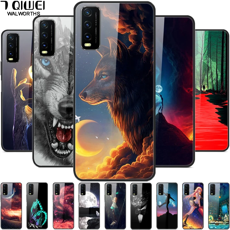 

For Vivo Y20 Y30 Y50 Case Tempered Glass Hard Fashion Phone Cover For Vivo Y30 1938 1935 Case Luxury Coque for Vivo Y 50 Capa