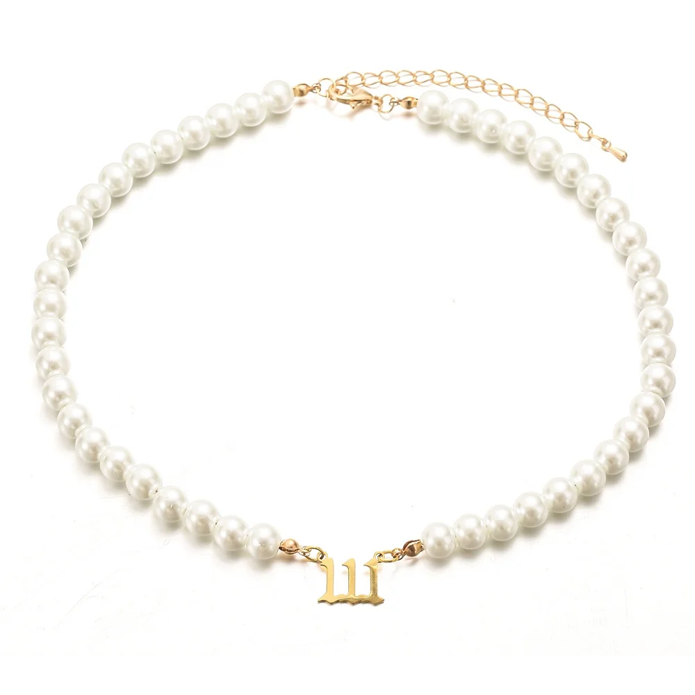 

Temperament Elegant Pearl Stainless Steel 111-999 Angel Number Necklace Pearl Clavicle Chain Choker For Women Necklace Jewelry, Picture
