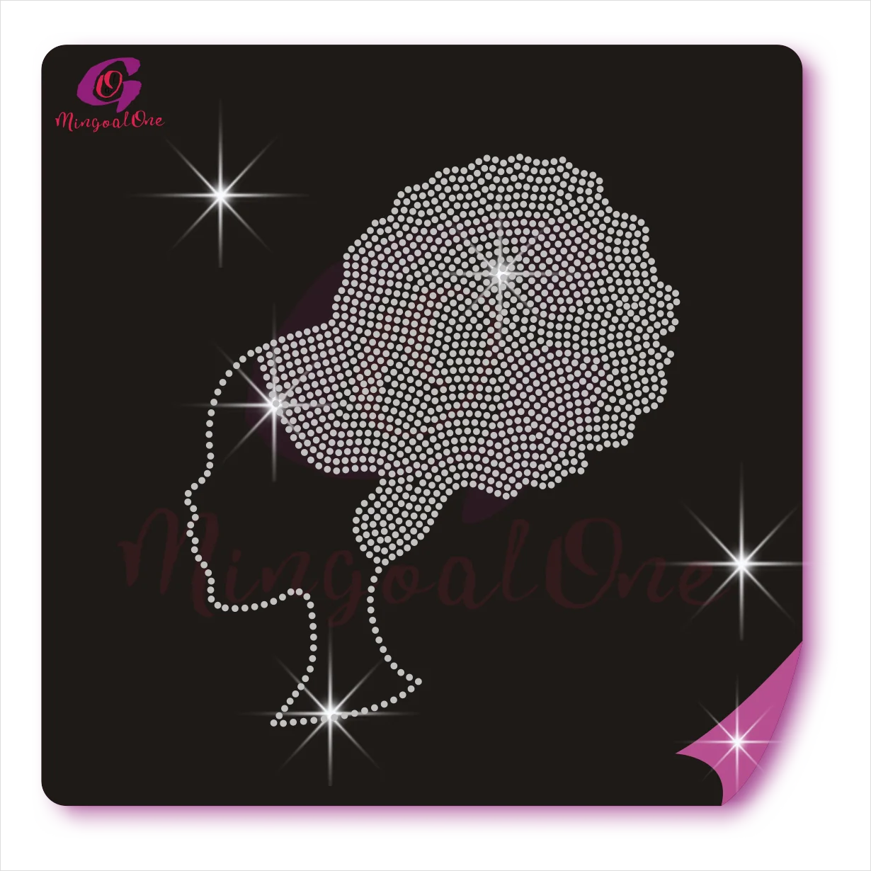 

Fashion Black Lady Hot Fix Rhinestone Transfer Designs Popular Afro Girl Rhinestone Heat Transfer Motif, Select from color chart