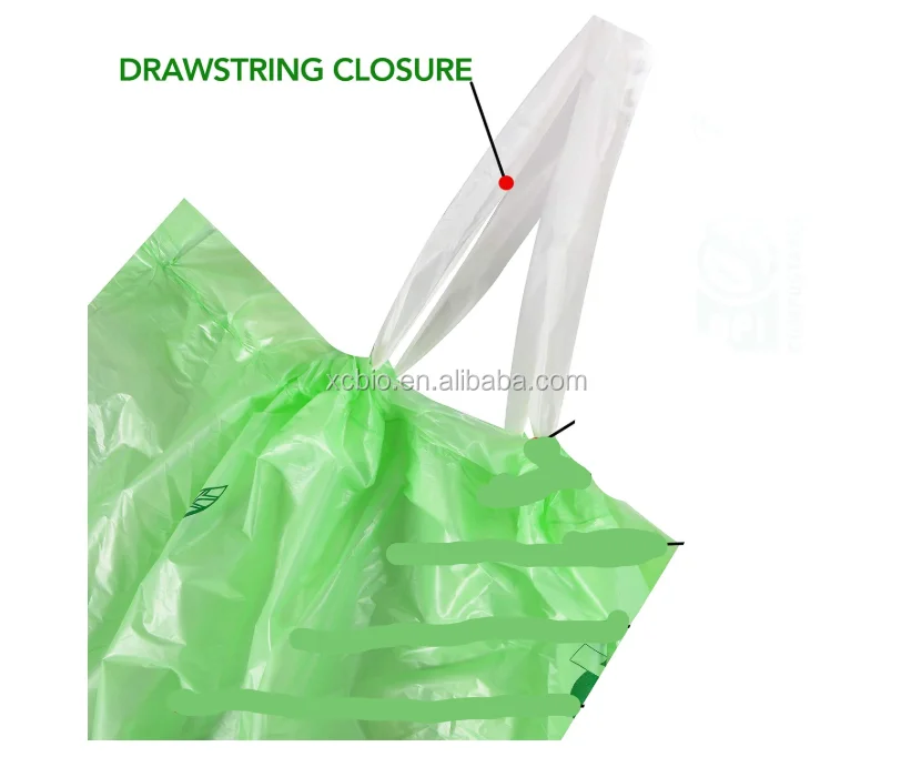 Plant based 100% biodegradable and compostable 13 Gallon Kitchen drawstring trash bags, Heavy Duty Garbage Bag