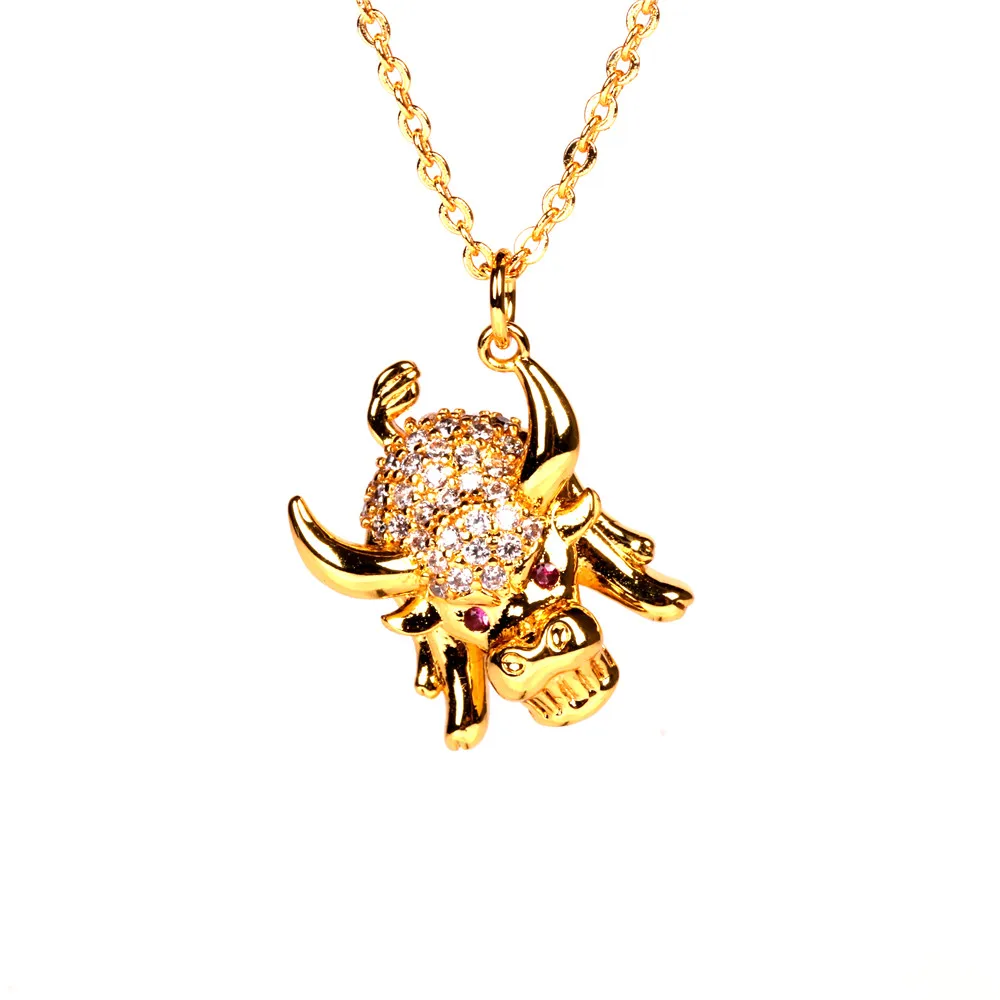 

Sailing Jewelry Golden Bull Necklace CZ Bull Shaped Pendant Necklace Cubic Zirconia Necklace