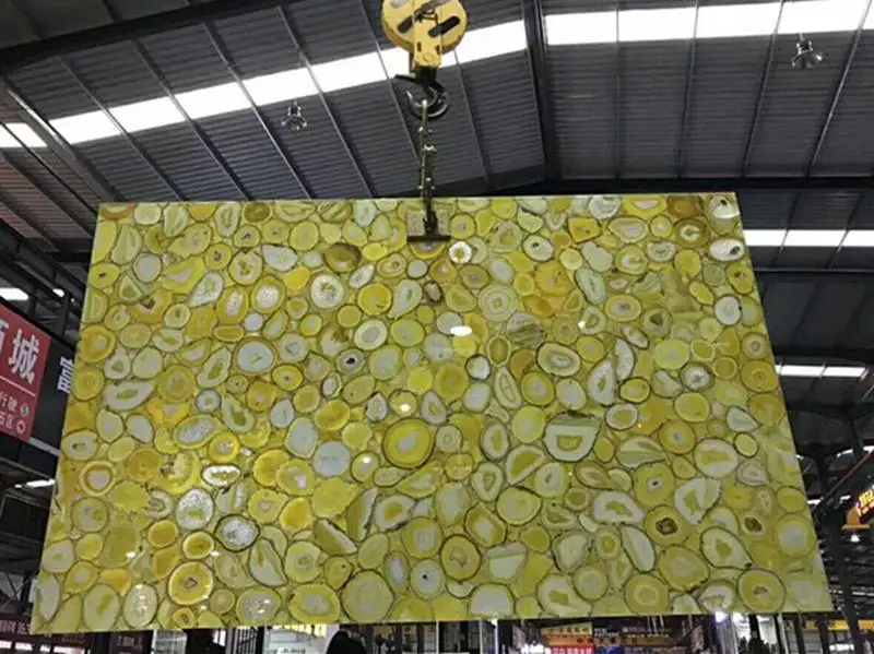 best price natural well polished natural gemstone yellow agate kitchen table top