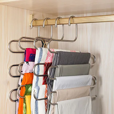 

Fashionable And Simple Stainless Steel Five-layer S-shaped Pants Rack Wardrobe Vertical Non-slip Pants Storage Rack