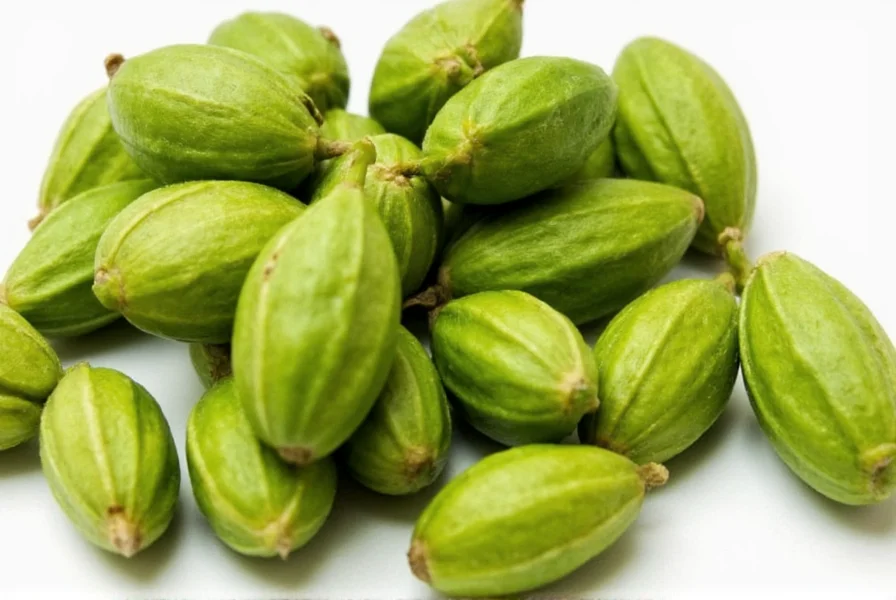 Close-up view of green and black cardamom pods with seeds