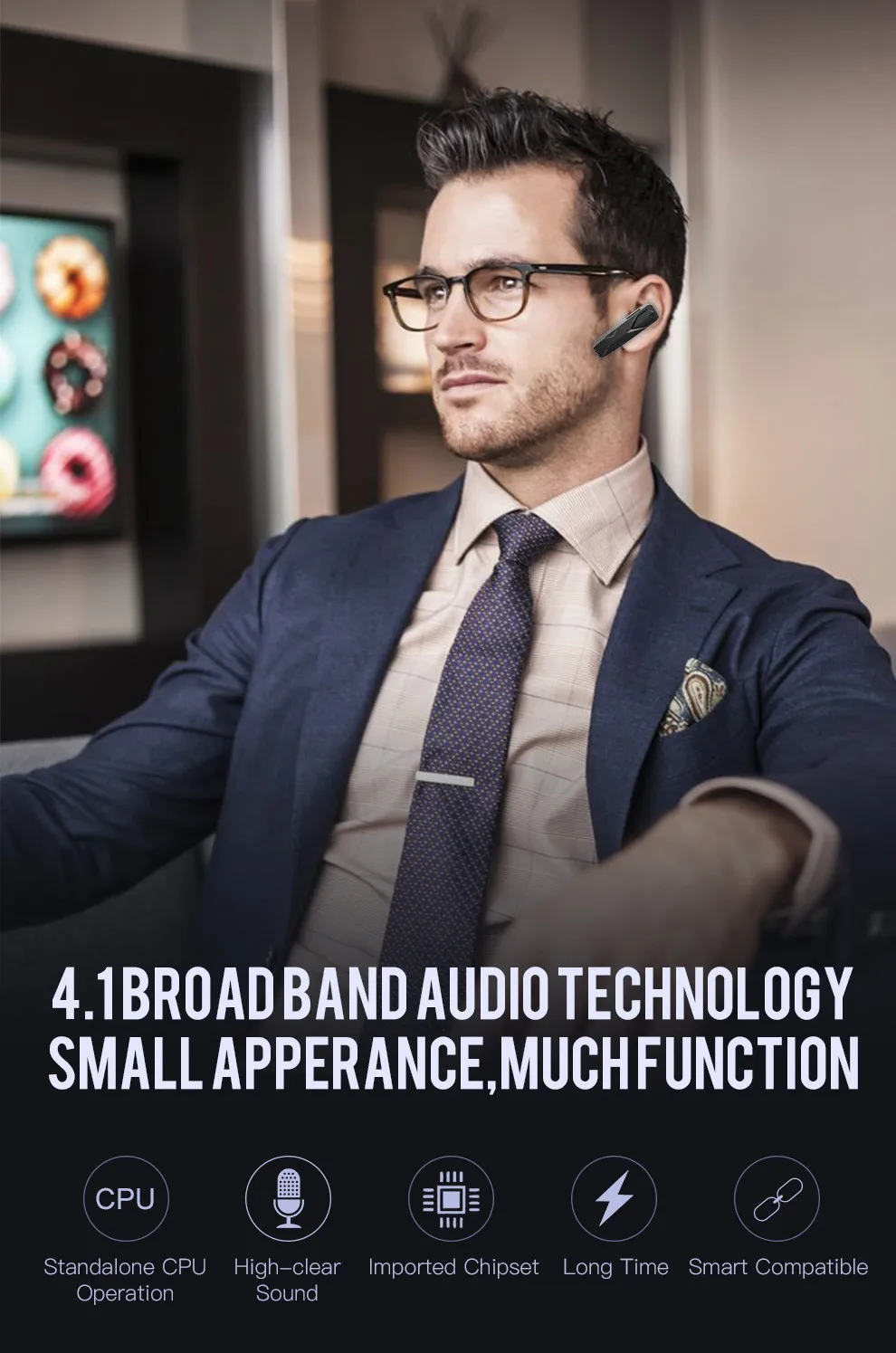 Bluetooth Headset Wireless Earpiece V4.1 HandsFree Business Earphone with Mic for Business Office Driving - ANKUX.COM