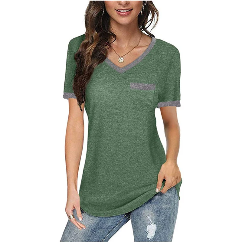 

V-neck Short Sleeves T-shirt for Women Soft Tee Ladies Summer Top