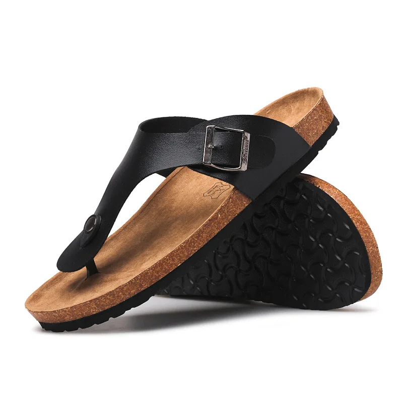 

British cork slippers men's summer clip foot antiskid beach sandals trend herringbone slippers OEM customization
