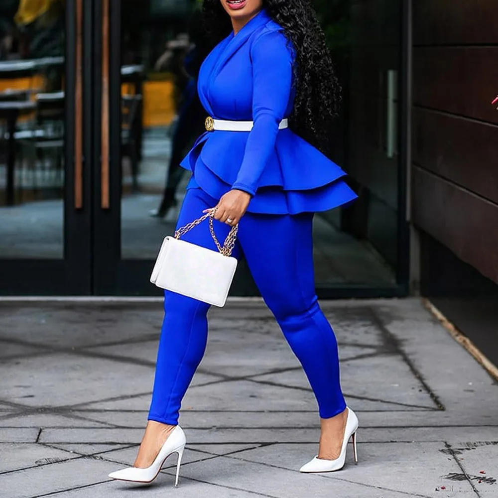 

2020 Women's Fashionable flounces air layer professional uniform casual two pieces suit office ladies wear, Shown