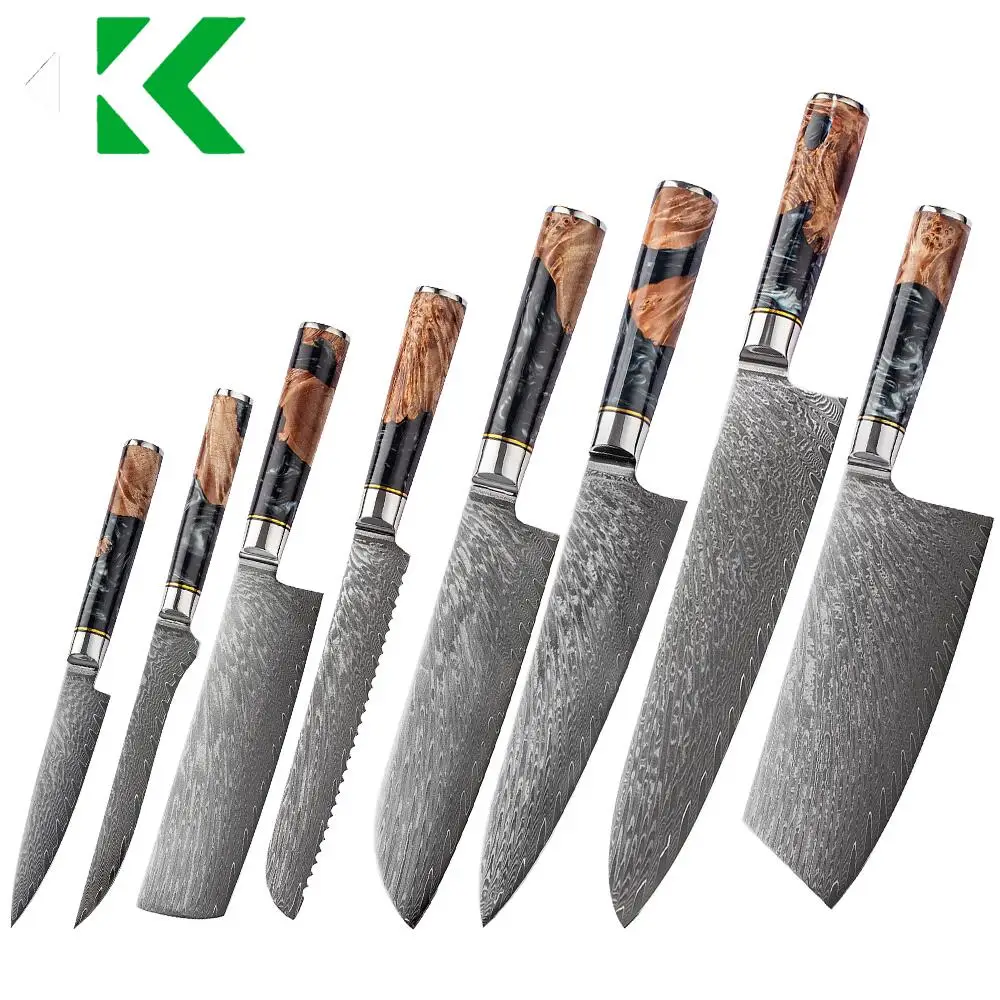 

dropshipping resin knife handle VG10 67 Layers Steel japanese kitchen damascus knives set with gift box