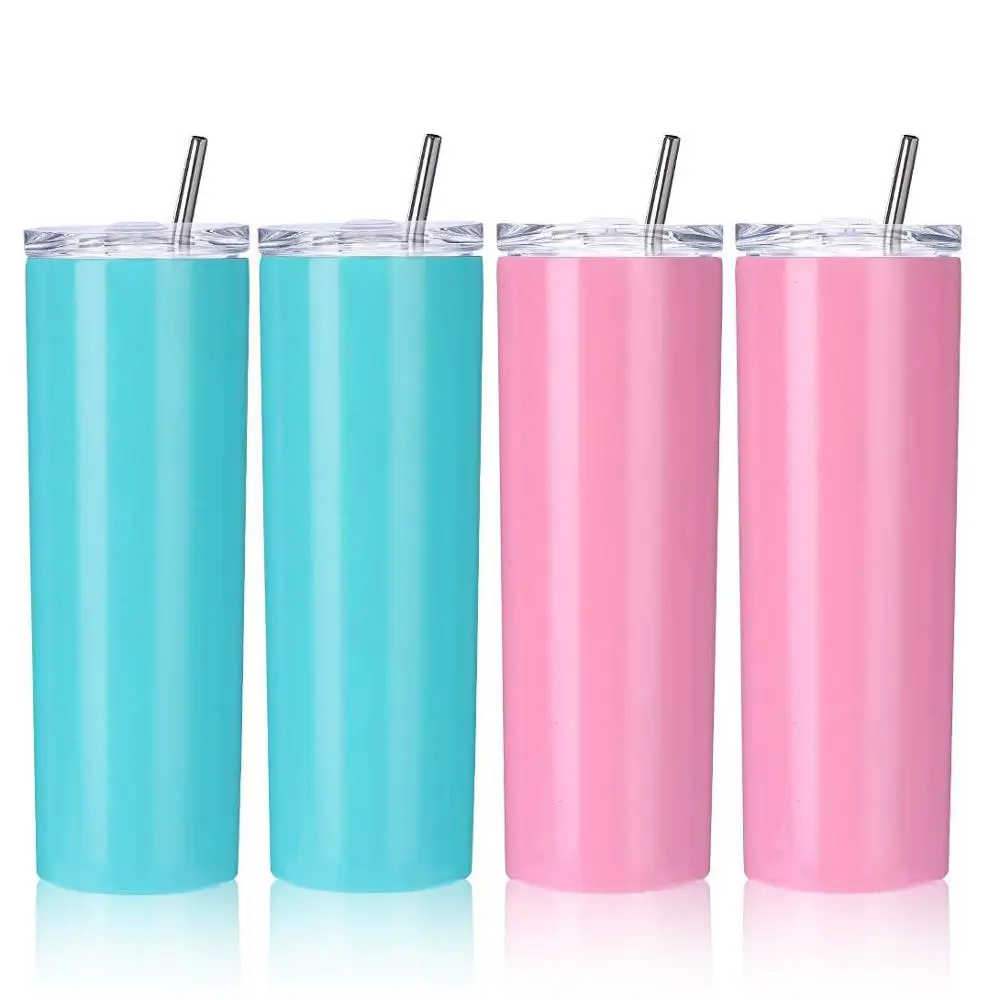 

20 OZ Stainless Steel Skinny Tumbler for Hot Cold Drinks with Straw, Silver, black ,pink,blue