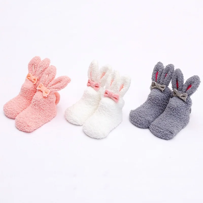 

Baby Toddler Coral Fleece Add Wool Upset Winter Warm Rabbit Anti Silp Ear Floor Socks