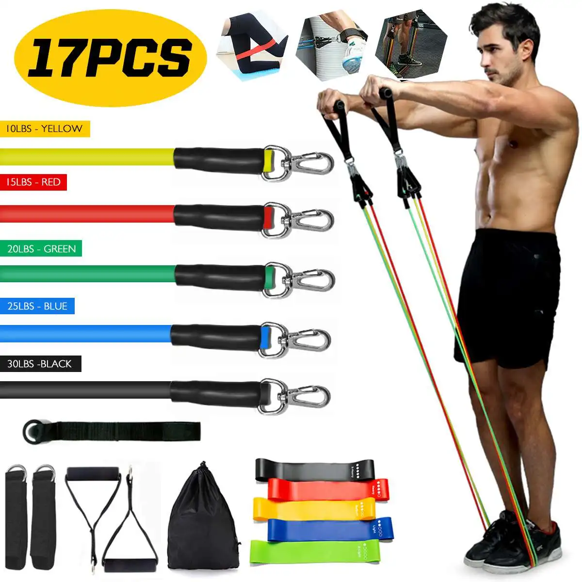 

17Pcs/Set Latex Tube Resistance Bands with Door Anchor Fitness Pull Rope Elastic Gym Expander Muscle Strength Training Equipment