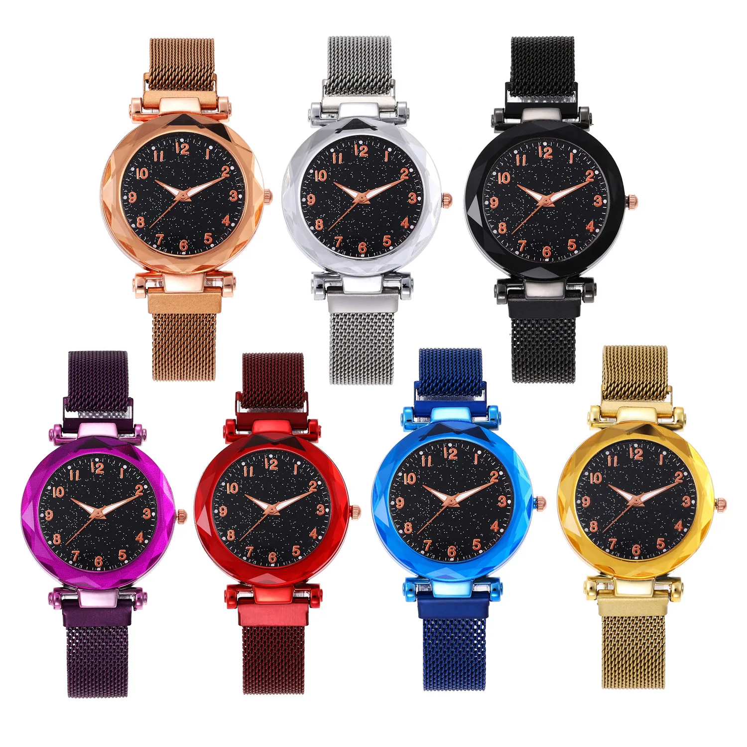 

Fashion Magnetic Absorption Strap For Men And Women Mesh Red Watches Magnet With Luminous Quartz Watches, As shown