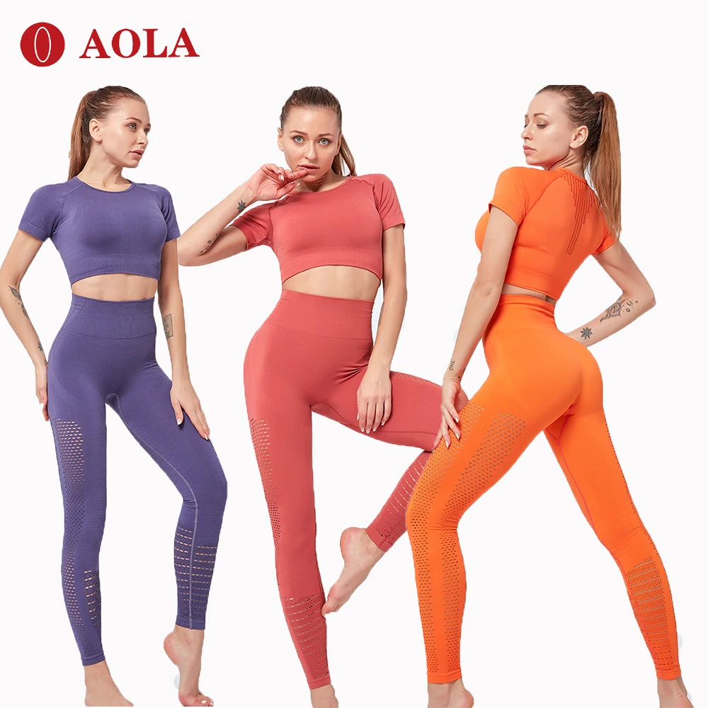 

AOLA New fashion high waist skinny fitness weight loss indoor sports yoga tops and leggings womens fitness yoga suit