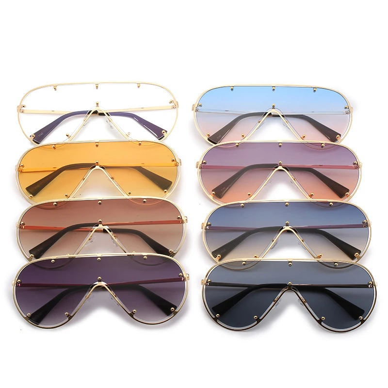 

New Style One Lens Rivet Oversized Metal Frame Shade Sunglasses