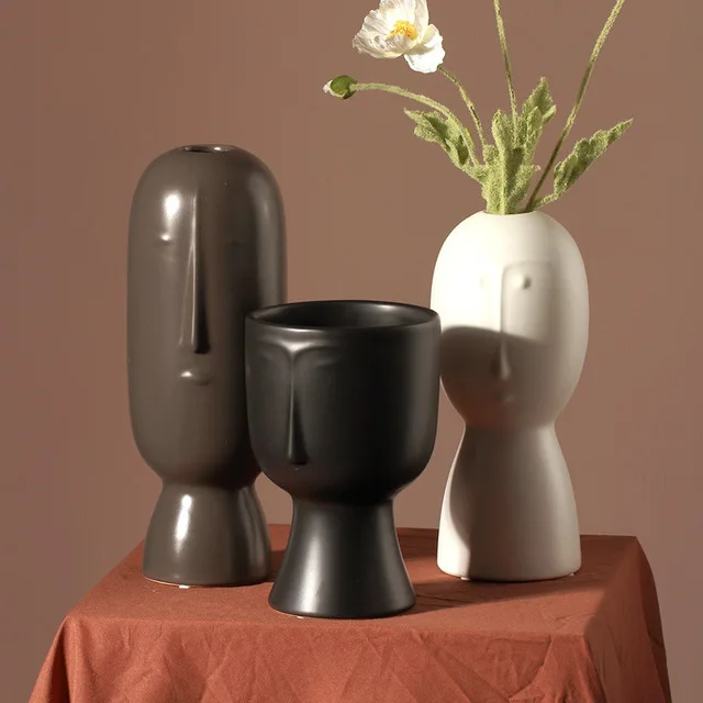 

Nordic minimalist creative home furnishing face decoration flower pot matte ceramic flower vase, Customized color