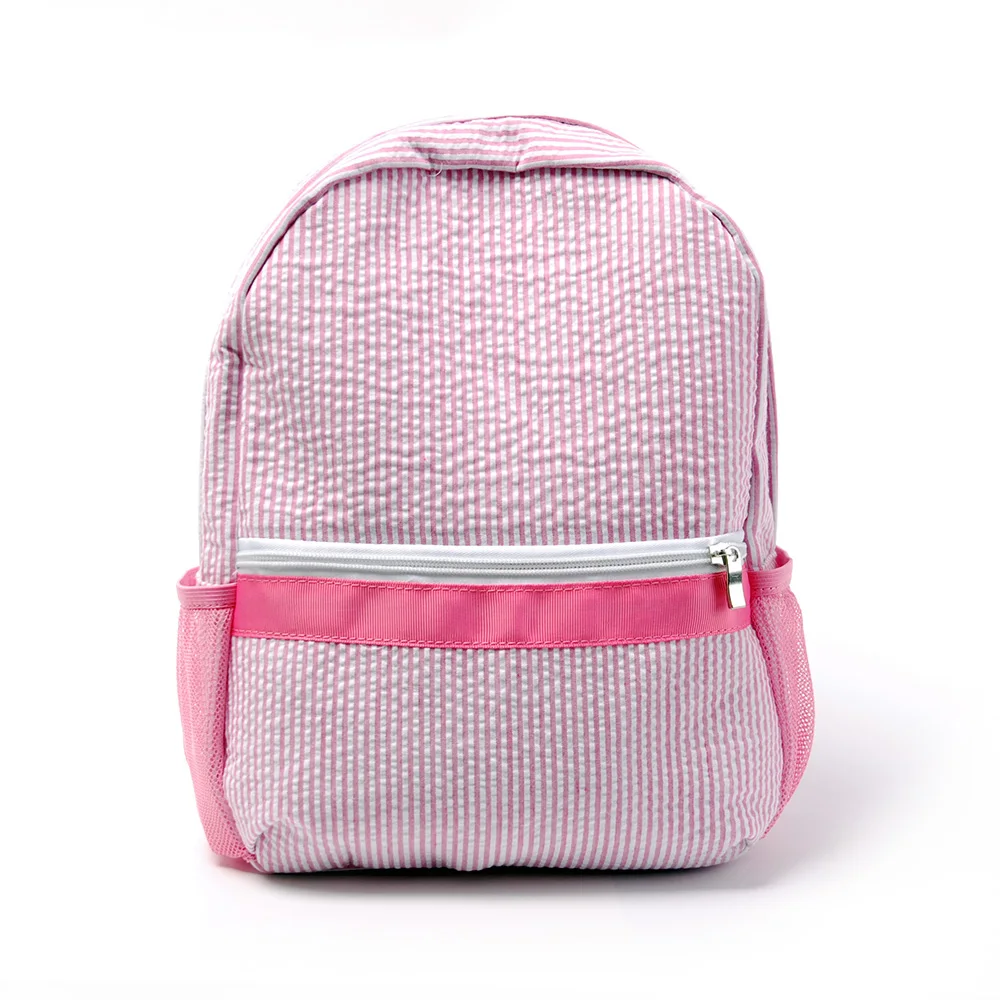 

Wholesale Blanks Preppy 2-5 Years Toddler Seersucker Backpack With Side Mesh Pockets DMA7187