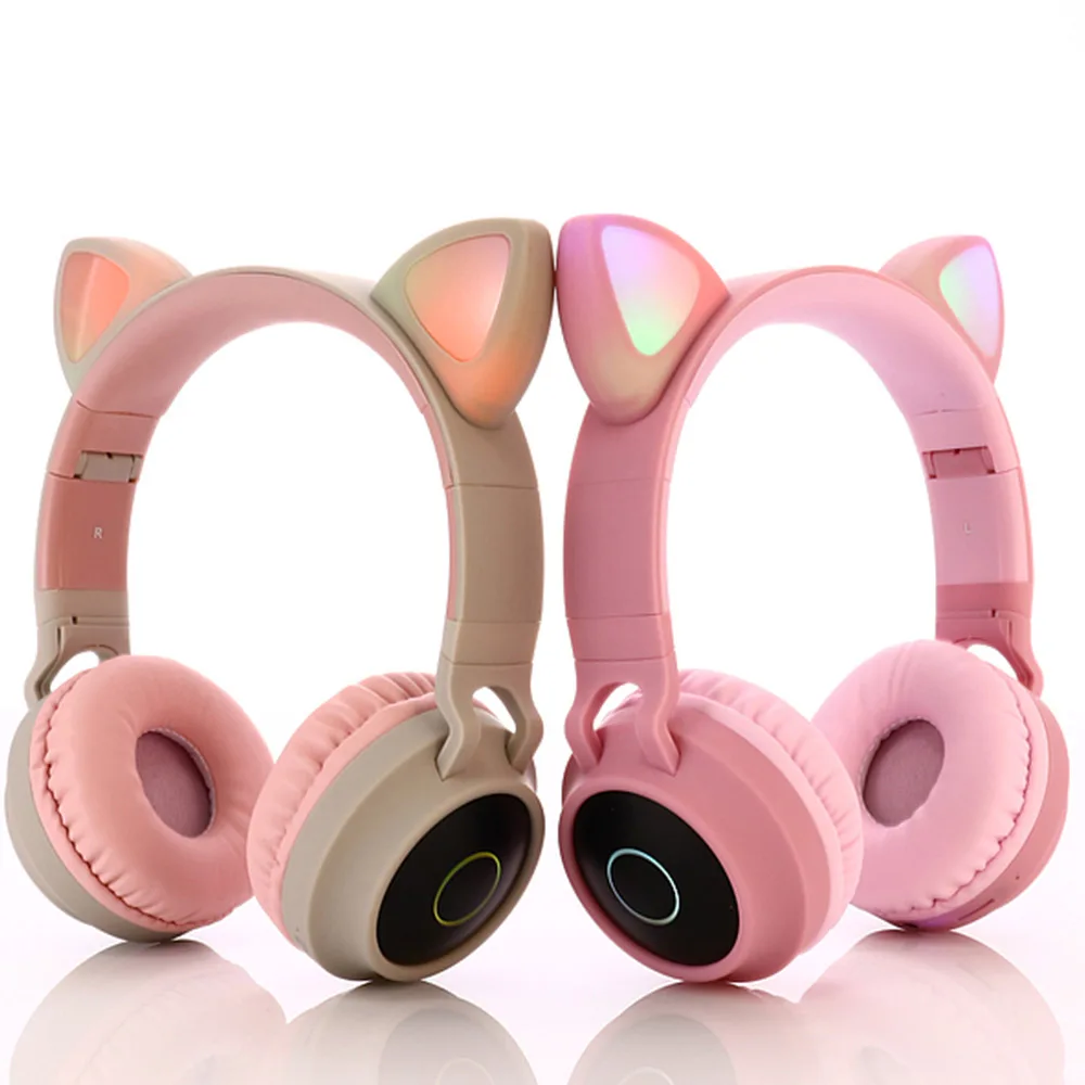 

2020 Super Bass Hifi Noise Cancelling Bluetooth Beadphones V5.0 Cute Earphone for Girls Cat Ear Led Gaming Headset Wireless, Blue and red