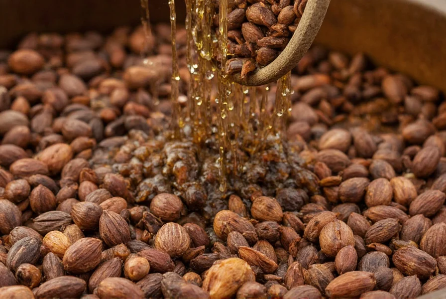 Traditionelle Pressung von Anis-Öl mit Steinmühle