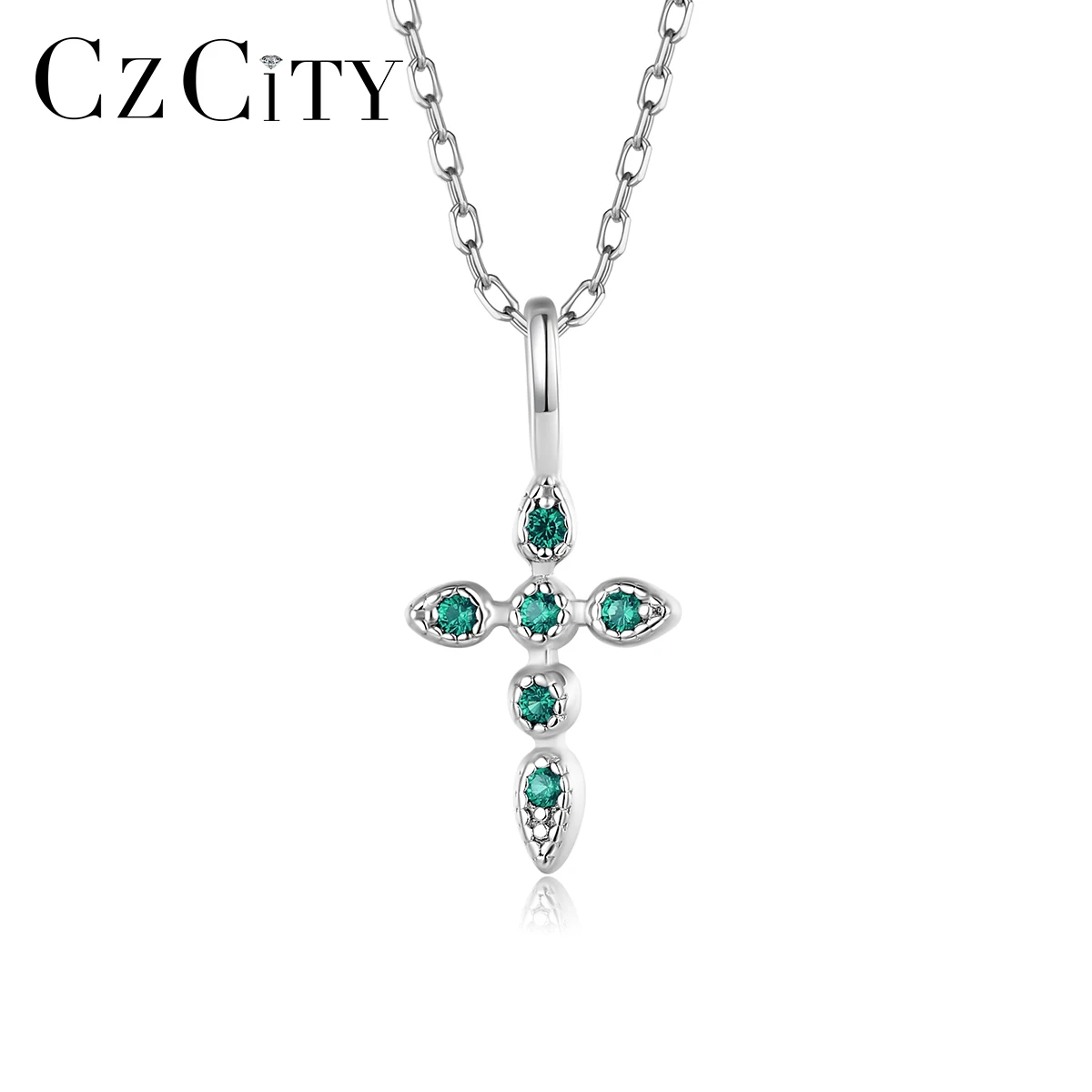 CZCITY Woman Cubic Zirconia Trendy Chain Fine Silver & Zircon Fashion Simple Cross Pendant Necklace Jewelry