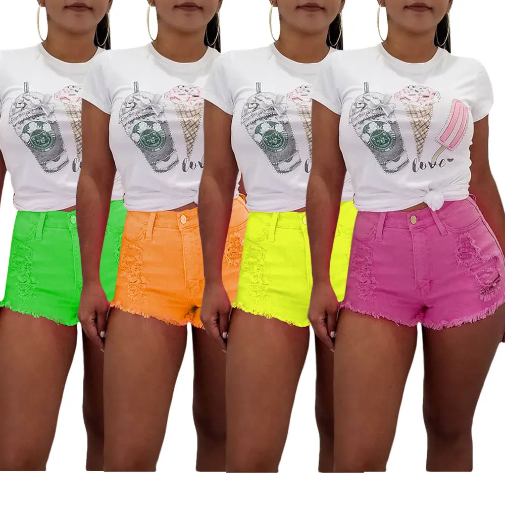 

91210-SW57 summer wear ripped hot shorts girls jeans sehe fashion, 4 colors