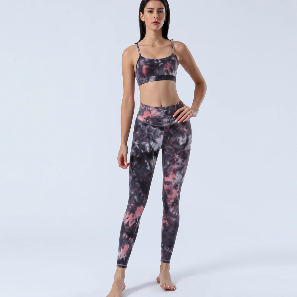 

New Y-shaped tie-dye bra sportswear sets comfortable yoga clothes ladies yoga breathable workout clothes set yoga clothes exerci, In stock or customized colors