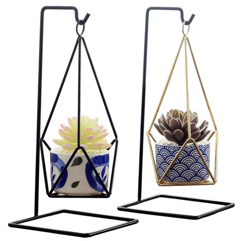 

Wholesale Nordic style Small Ceramic flower pots planter vase iron frame for Succulent Plant