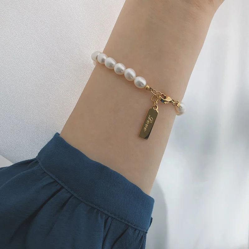 

Wholesale Fashion Stainless Steel Gold Plated Pearl Jewelry Flower Pearl Bracelet Woman, Gold/silver/rose gold