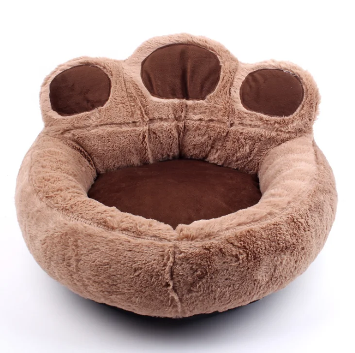 

cute paw shape washable soft warm felt cat bed, Brown white pink gray