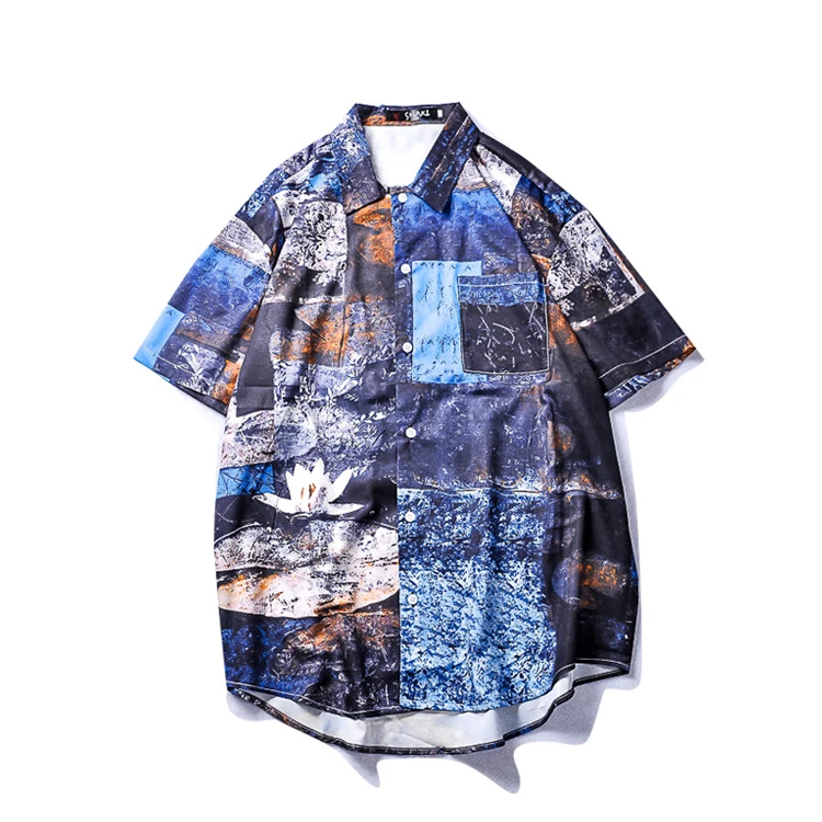 

2021 men button up shirt Custom print summer casual short sleeve hawaiian shirts men