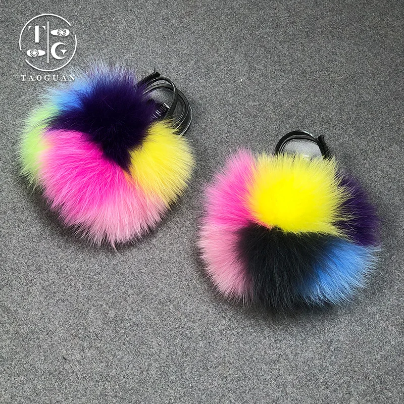 

Trade Assurance Children Sandals Real Fox Raccoon Fur Slippers Soft Flurry Strap Kids Fur Toddler Slides, Customized color