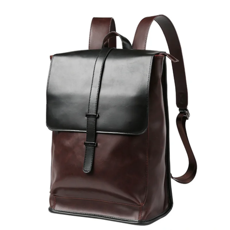 

Wholesale Fashion For Teenager Laptop Bags College Retro Style PU Material High Quality Men Leather Backpacks